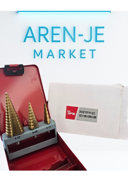 Aren-Je Gfb 3'lü Kademeli Matkap Ucu Seti – 4-12MM / 4-20MM / 4-32MM – Titanyum Kaplama