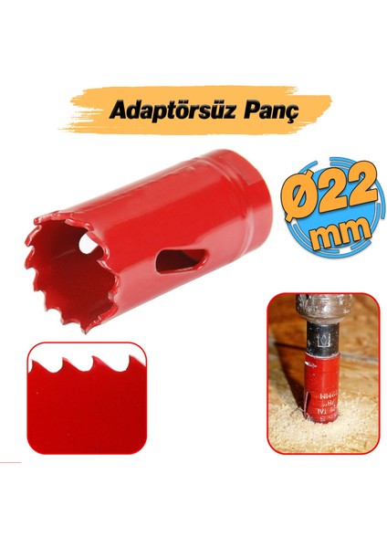 Bi Metal Panç Ø 22 mm Delik Açma Alçıpan Ahşap Pvc Delme Testeresi Adaptörsüz 1 Adet