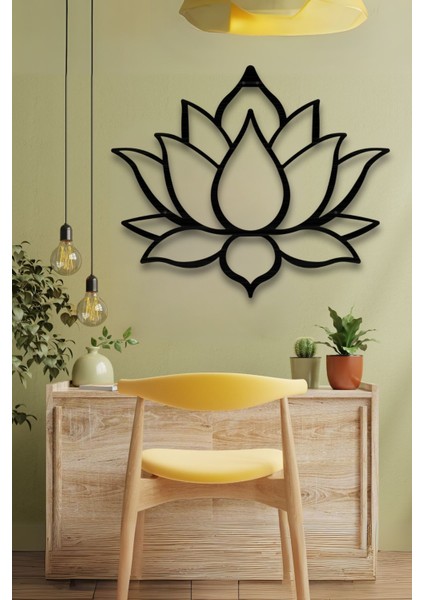 Lotus Çiçeği Dekoratif Siyah Metal Tablosu 45X37CM