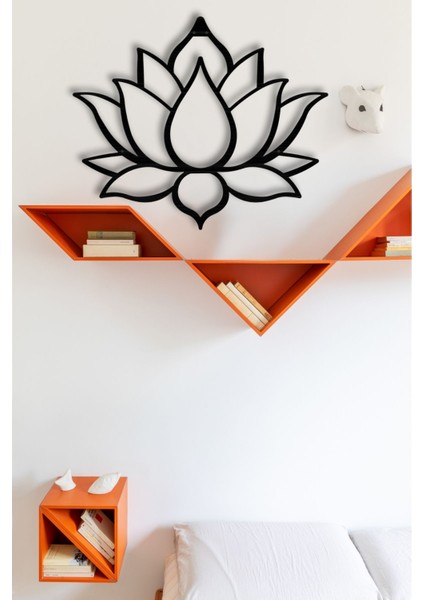 Lotus Çiçeği Dekoratif Siyah Metal Tablosu 45X37CM