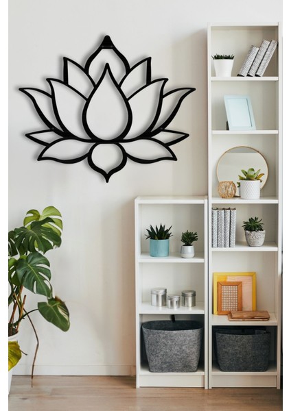 Lotus Çiçeği Dekoratif Siyah Metal Tablosu 45X37CM