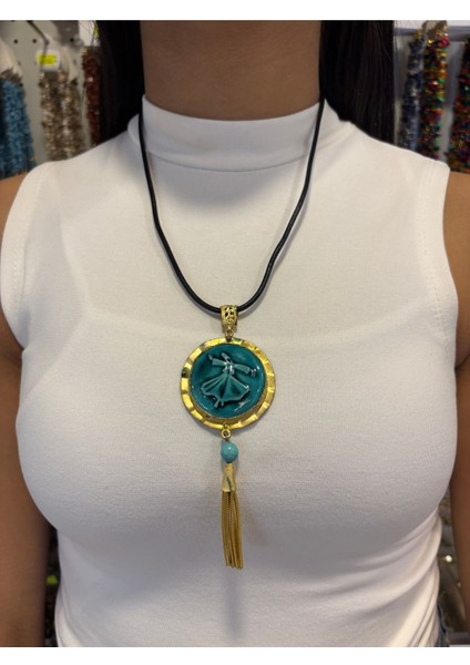 Seramik Taşlı Özel El Işlemesi Bakır Kolye