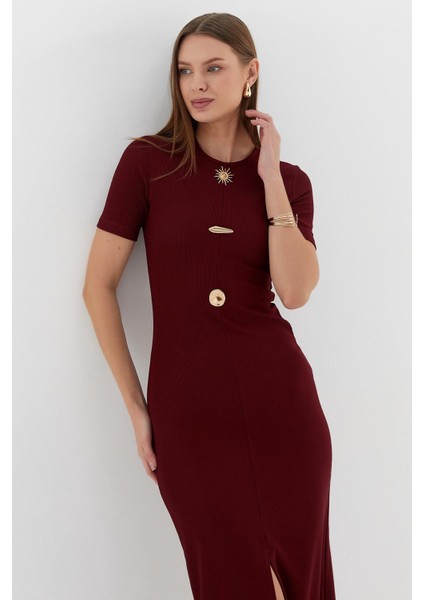 Kısa Kol Midi Elbise Bordo fiyatları