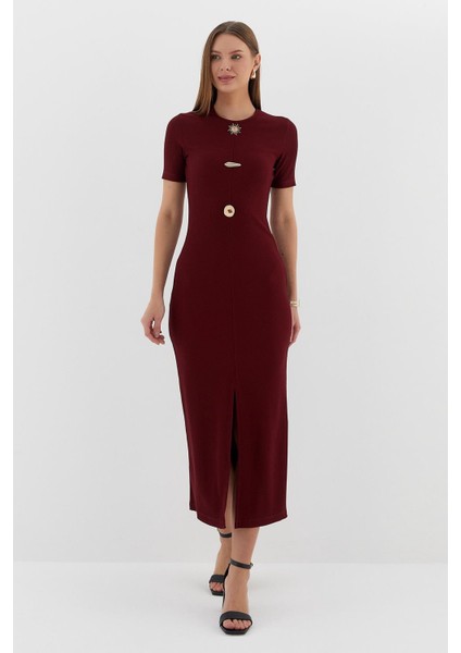 Kısa Kol Midi Elbise Bordo modelleri