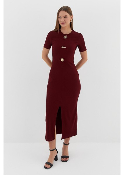 Kısa Kol Midi Elbise Bordo fırsatları