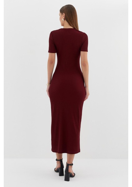 Kısa Kol Midi Elbise Bordo indirimleri