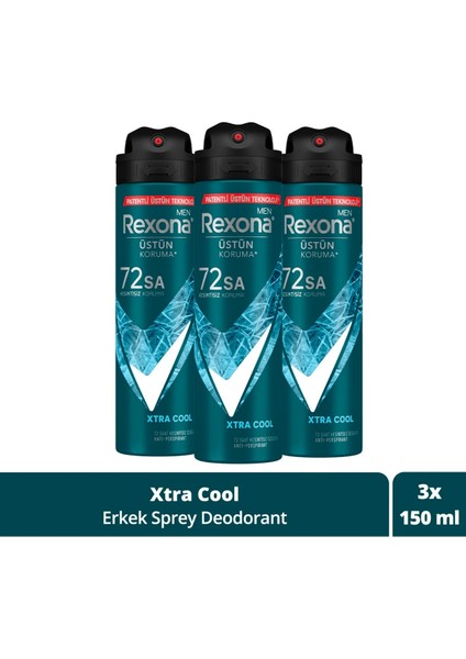 Men Erkek Sprey Deodorant Xtra Cool 72 Saat Kesintisiz Üstün Koruma 150 ml X3