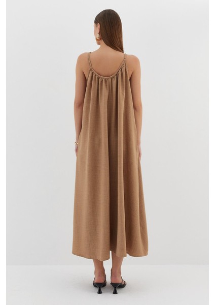 Ip Askılı Keten Elbise Vızon indirimleri