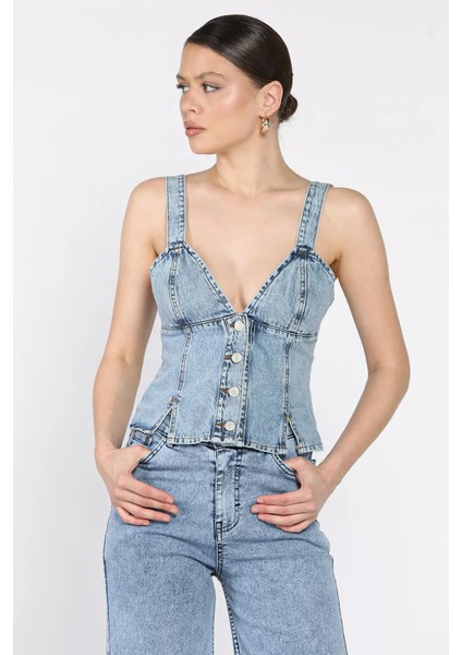 Arkası Korseli Jean Kot Büstiyer P-00017202
