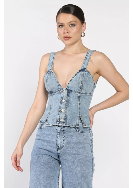 Arkası Korseli Jean Kot Büstiyer P-00017202