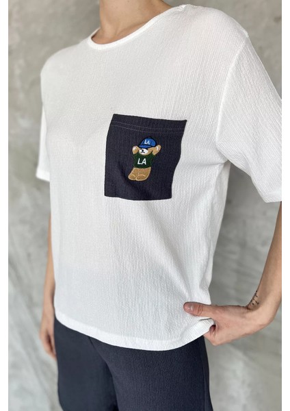 Kadın Tek Cepli Nakışlı Şortlu Ikili Takım P-00016937 fırsatları