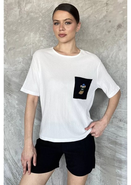 Kadın Tek Cepli Nakışlı Şortlu Ikili Takım P-00016937