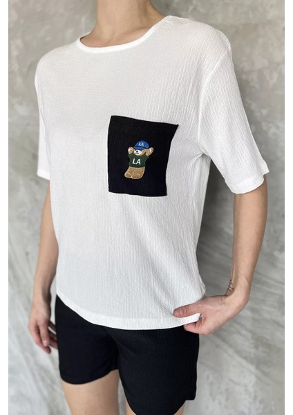 Kadın Tek Cepli Nakışlı Şortlu Ikili Takım P-00016937 fırsatları