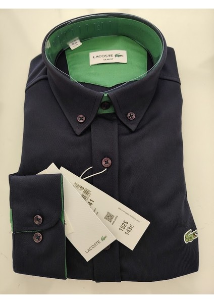 Erkek Slim Fit Düğmeli Yaka Pamuk Polyamid Karışımlı Rahat Gömlek