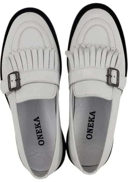 420525YLP569 Erkek Günlük Loafer Püsküllü Beyaz Napa
