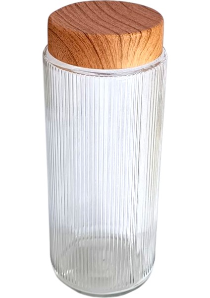 3 Adet 1,5 Litre Bambu Kapak Görünümlü Çizgili Kavanoz Seti 1500 ml Büyük Boy fırsatları