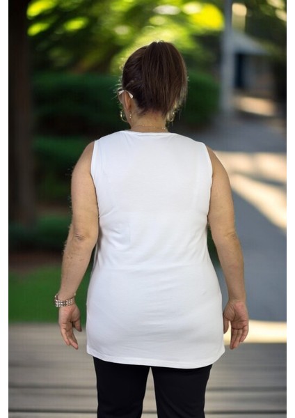 Bisiklet Yaka Yırtmaçlı Kolsuz Büyük Beden Likralı Pamuklu Body Bluz indirimleri