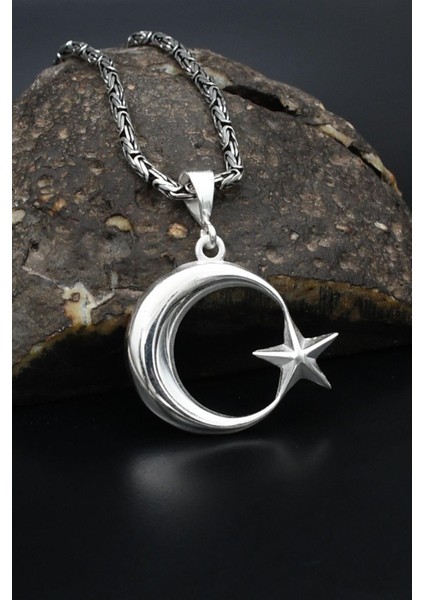 Ay Yıldızlı (Ayyıldızlı) 925 Ayar Gümüş Kolye Kral Zincir 2mm 901851