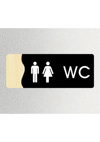 Wc - Ofis Departman Kapı Isimliği, 26X10CM - Siyah & Kayın
