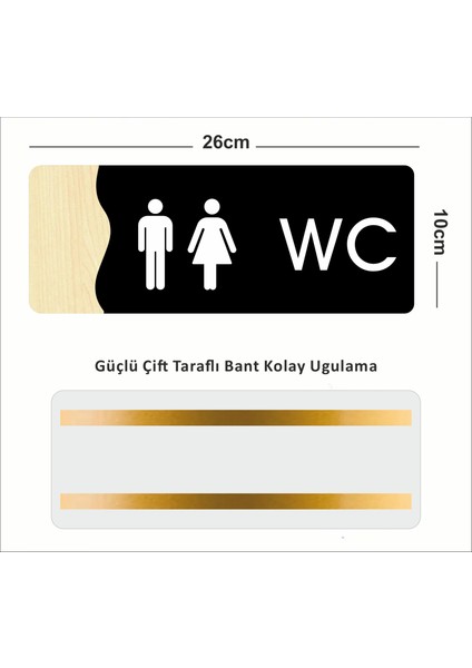 Wc - Ofis Departman Kapı Isimliği, 26X10CM - Siyah & Kayın