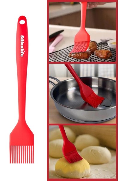 Yumurta Fırçası, Isıya Dayanıklı Yanmaz Yapışmaz Tek Parça Silikon Fırça 21CM Kırmızı
