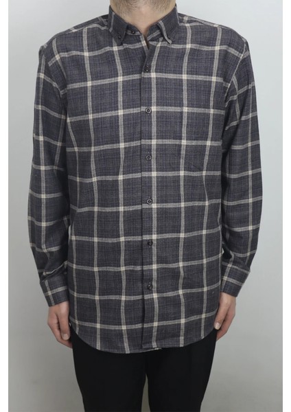 Fistan Store Erkek Ekose Kareli Klasik Rahat Kalıp Tek Cepli Kışlık Kaşmir Gömlek