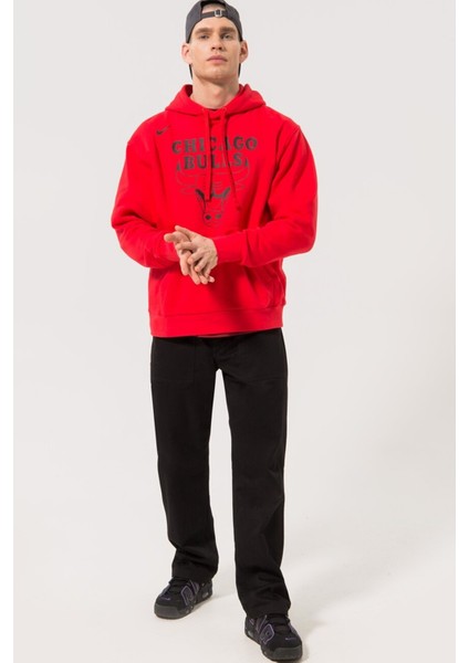 Nba Chicago Bulls Fleece Pullover Essential Erkek Kapüşonlu Bol Kesim Sweatshirt Kırmızı fırsatları