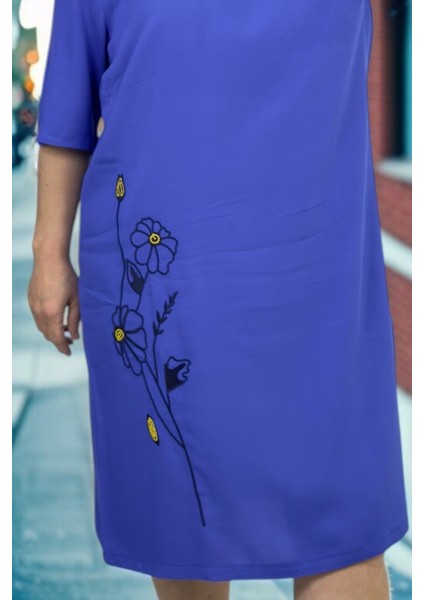 Nakış Işlemeli Bisiklet Yaka Büyük Beden Pamuklu Büyük Beden Elbise fiyatları