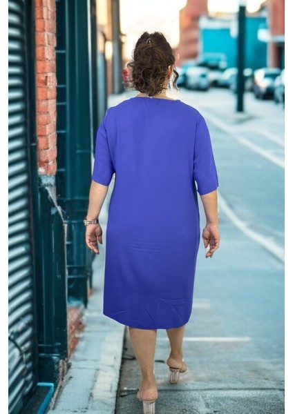 Nakış Işlemeli Bisiklet Yaka Büyük Beden Pamuklu Büyük Beden Elbise modelleri