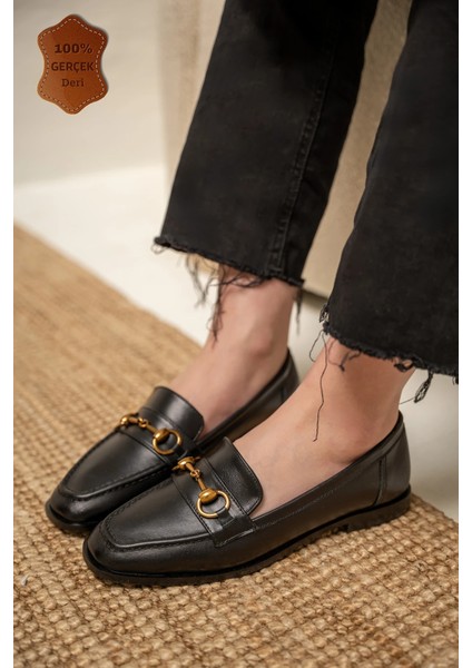Seul Gold Aksesuarlı Hakiki Deri Loafer