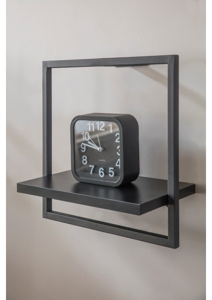 Siyah Kare Dekoratif Duvar Rafı | Minimalist Metal Raf Tasarımı