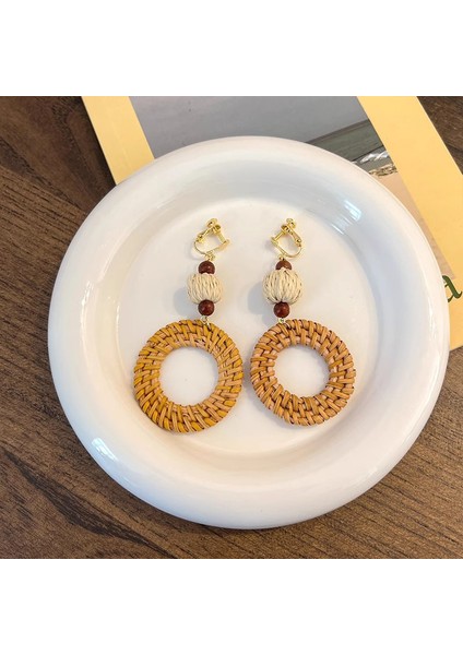 Küpeler Tatil Stili Küpeler Rafya Hasır El Yapımı Rattan Küpeler (Yurt Dışından)