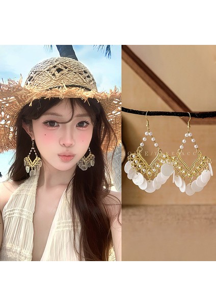 Küpeler Tatil Stili Küpeler Rafya Hasır El Yapımı Rattan Küpeler (Yurt Dışından)