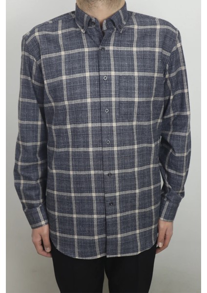 Fistan Store Erkek Ekose Kareli Klasik Rahat Kalıp Tek Cepli Kışlık Kaşmir Gömlek