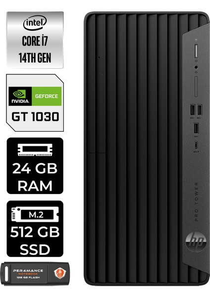 Pro Tower 400 G9 Intel Core I7 14700 24GB 512GB SSD GT1030/4GB W11P Masaüstü Bilgisayar & Per4 USB Bellek 5V5M2ESPN392