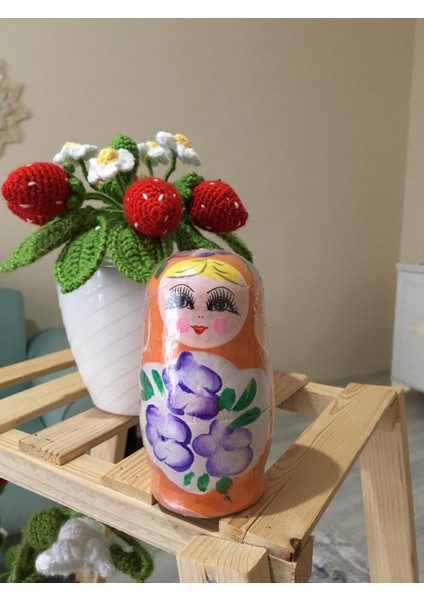 5'li Ahşap Matruşka Bebek Dekoratif Obje Çoçuklar İçin Oyuncak Turuncu