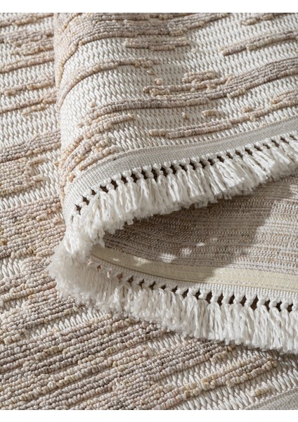 Rio Modern Salon Halısı Mutfak Halısı Yolluk Bukle Dokuma Sisal Halı Tozumaz Açık Bej Somon Dekoratif Halı Rıo-01