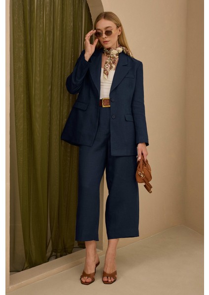 Keten Belden Oturtmalı Ceket Gece Mavi fiyatları