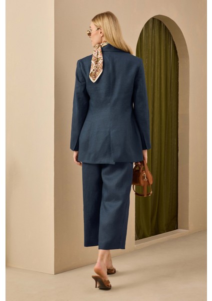 Keten Belden Oturtmalı Ceket Gece Mavi modelleri