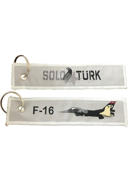F-16 Solo Türk Baskılı Yazılı Çift Taraflık Anahtarlık Beyaz