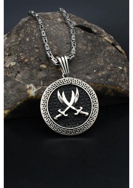 Grek Desenli Hz. Ali Zülfikar Kılıcı 925 Ayar Gümüş Kolye Kral Zincir 2mm 901853