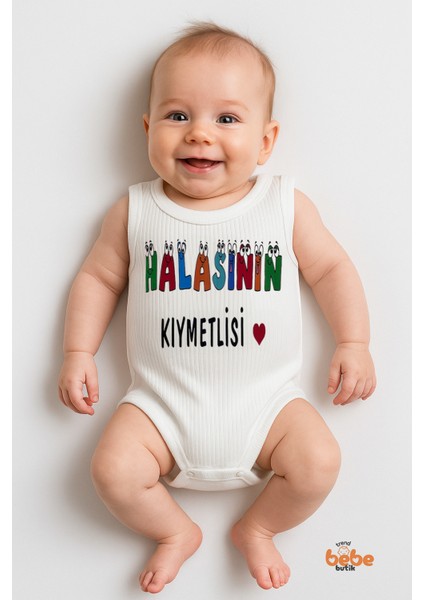 Halasının Kıymetlisi Yazılı 6-36 Ay Pamuk Ribana Çıtçıtlı Zıbın Bebek Body Tulum