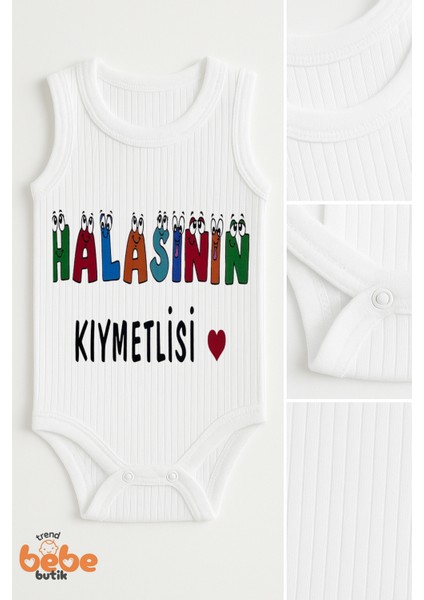 Halasının Kıymetlisi Yazılı 6-36 Ay Pamuk Ribana Çıtçıtlı Zıbın Bebek Body Tulum fiyatları