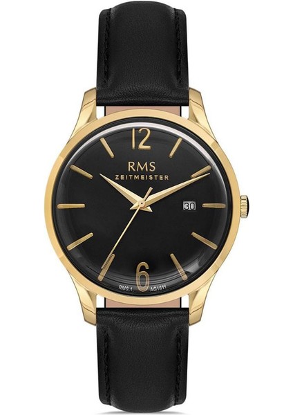 Rms Zeitmeister RMS.1.AG1611.04 Kristal Camlı Deri Kordon Çelik Kasa 5 Atm Suya Dayanıklı Siyah Renk Erkek Kol Saati