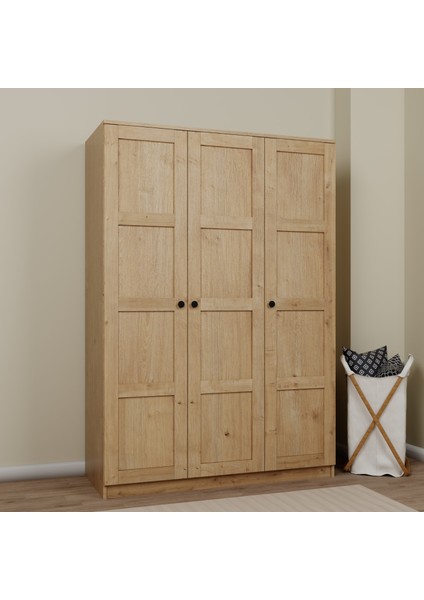 Lucas 3 Kapaklı, 6 Raf Bölmeli, Askılıklı Geniş Elbise Dolabı, Gardırop, Safir Meşe 190×135 fırsatları