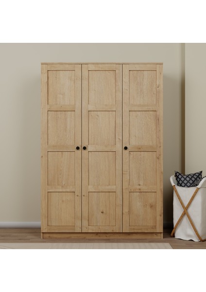 Lucas 3 Kapaklı, 6 Raf Bölmeli, Askılıklı Geniş Elbise Dolabı, Gardırop, Safir Meşe 190×135 fiyatları