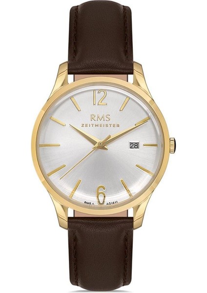 Rms Zeitmeister RMS.1.AG1611.05 Kristal Camlı Deri Kordon Çelik Kasa 5 Atm Suya Dayanıklı Kahverengi Renk Erkek Kol Saati