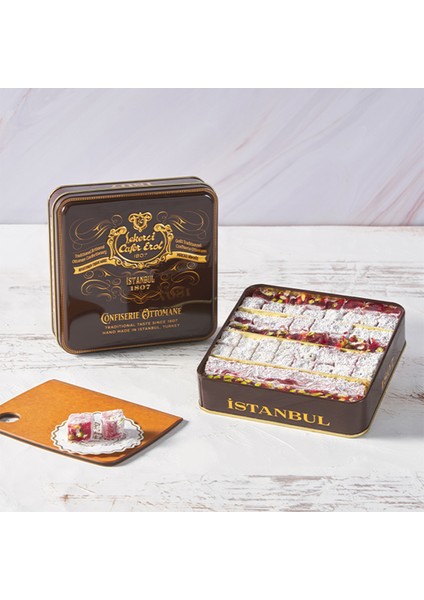 Çifte Kavrulmuş Nar Aromalı Antep Fıstıklı Lokum - Küçük Retro Teneke