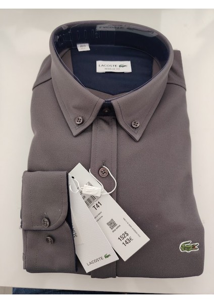 Erkek Regülar Fit Düğmeli Yaka Pamuk Polyamid Karışımlı Rahat Füme Gömlek