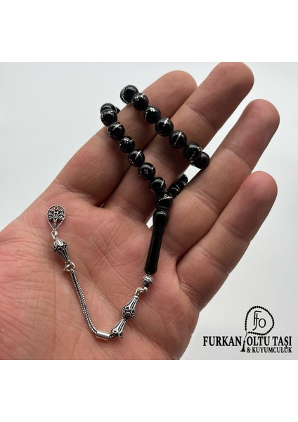 Nurullah Ateş Usta Imzalı Hakiki Erzurum Oltu Taşı Gümüş Işlemeli & Gümüş Püskülli Tesbih fırsatları